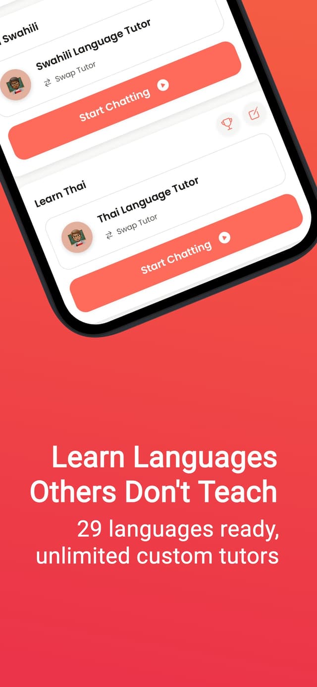 Learn languages others don't teach — 29 languages ready